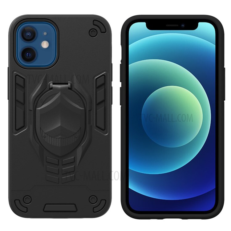 Shockproof PC + TPU Phone Case with Kickstand for iPhone 12 Mini - Black-2
