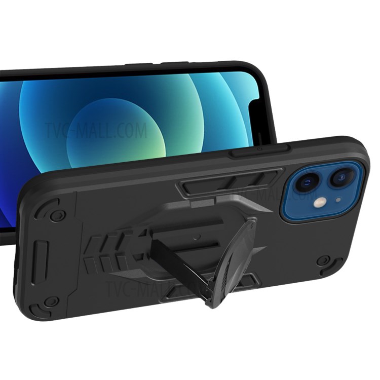 Shockproof PC + TPU Phone Case with Kickstand for iPhone 12 Mini - Black-3