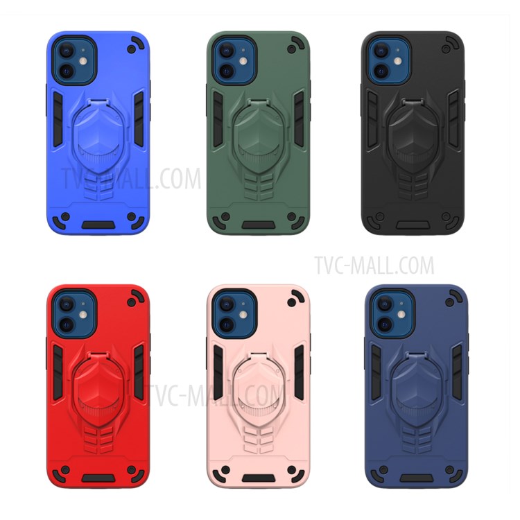 Shockproof PC + TPU Phone Case with Kickstand for iPhone 12 Mini - Black-5