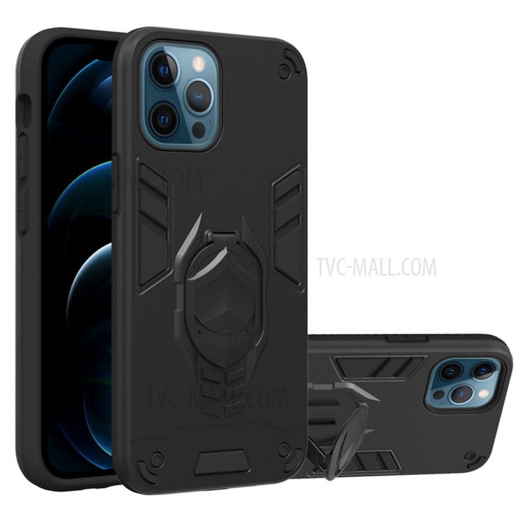 Shockproof PC + TPU Phone Case with Kickstand for iPhone 12 Pro Max - Black-1