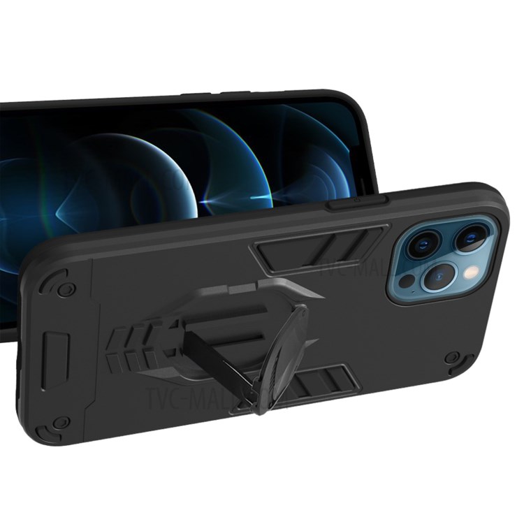 Shockproof PC + TPU Phone Case with Kickstand for iPhone 12 Pro Max - Black-3