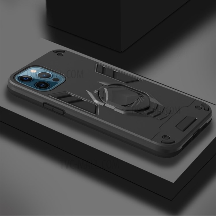 Shockproof PC + TPU Phone Case with Kickstand for iPhone 12 Pro Max - Black-4