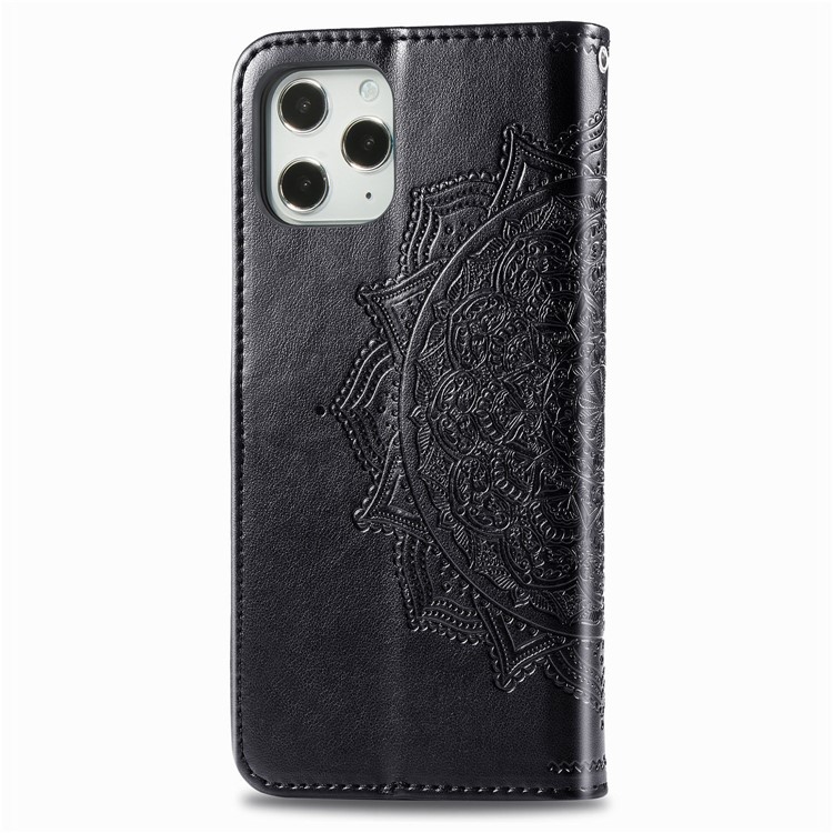 Embossed Mandala Flower Leather Wallet Stand Case for iPhone 12 Pro / iPhone 12 - Black-2