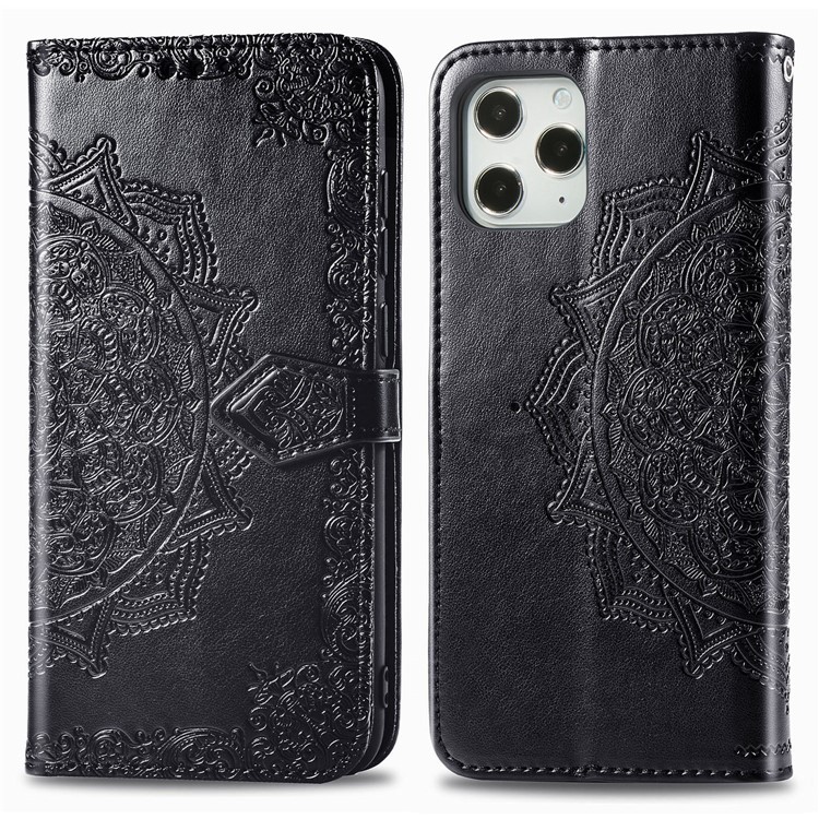Embossed Mandala Flower Leather Wallet Stand Case for iPhone 12 Pro / iPhone 12 - Black-3