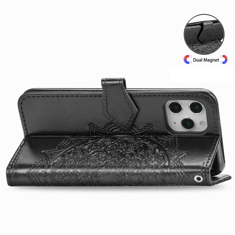 Embossed Mandala Flower Leather Wallet Stand Case for iPhone 12 Pro / iPhone 12 - Black-7
