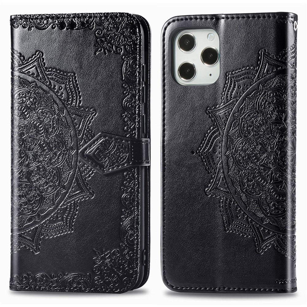 Embossed Mandala Flower Leather Wallet Stand Case for iPhone 12 Pro Max - Black-3