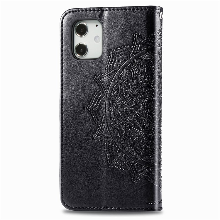 Embossed Mandala Flower Leather Wallet Stand Case for iPhone 12 Mini - Black-2