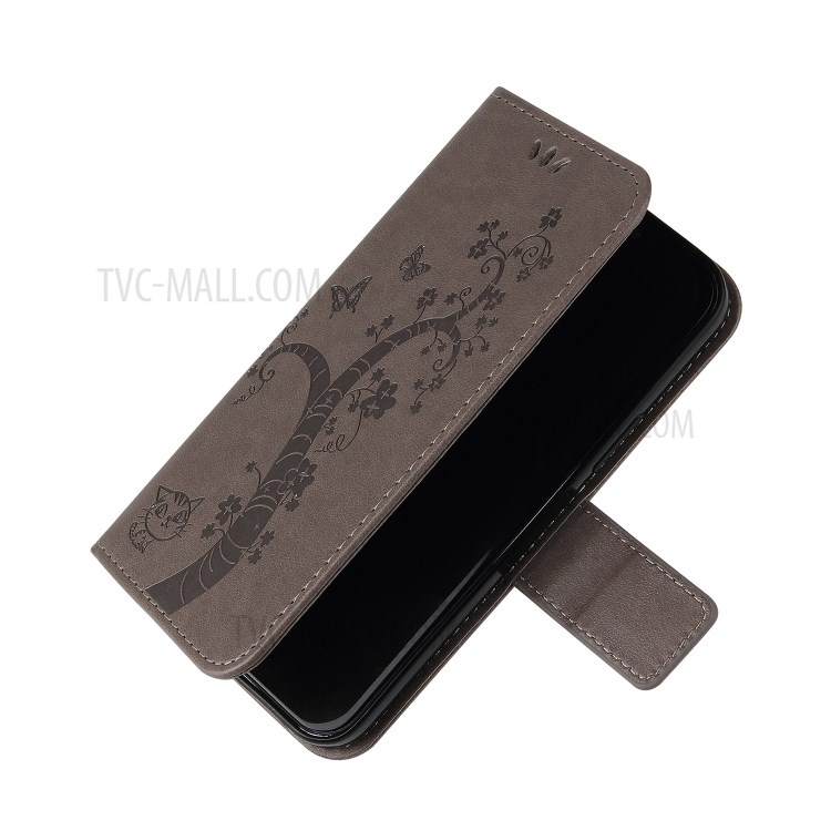 Imprint Lucky Tree Leather Flip Shell for iPhone 12/12 Pro Cover - Grey-2