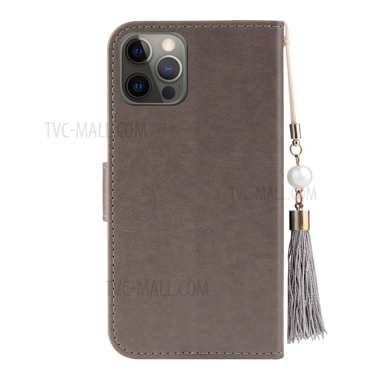 Imprint Lucky Tree Leather Flip Shell for iPhone 12/12 Pro Cover - Grey-7