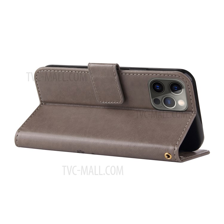 Imprint Lucky Tree Leather Flip Shell for iPhone 12/12 Pro Cover - Grey-8