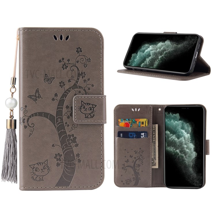 Imprint Lucky Tree Leather Phone Shell for iPhone 12 Pro Max Case - Grey-1