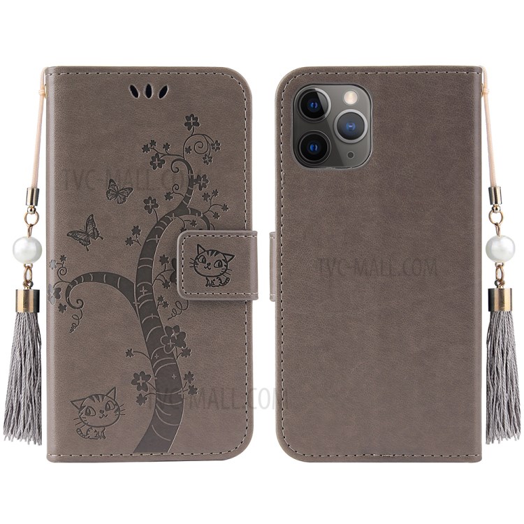 Imprint Lucky Tree Leather Phone Shell for iPhone 12 Pro Max Case - Grey-2