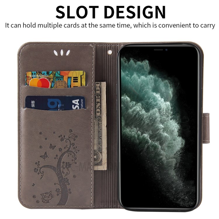 Imprint Lucky Tree Leather Phone Shell for iPhone 12 Pro Max Case - Grey-3
