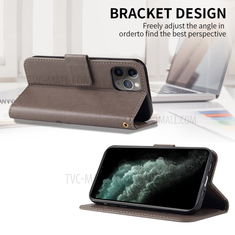 Imprint Lucky Tree Leather Phone Shell for iPhone 12 Pro Max Case - Grey-5