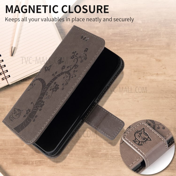 Imprint Lucky Tree Leather Phone Shell for iPhone 12 Pro Max Case - Grey-6