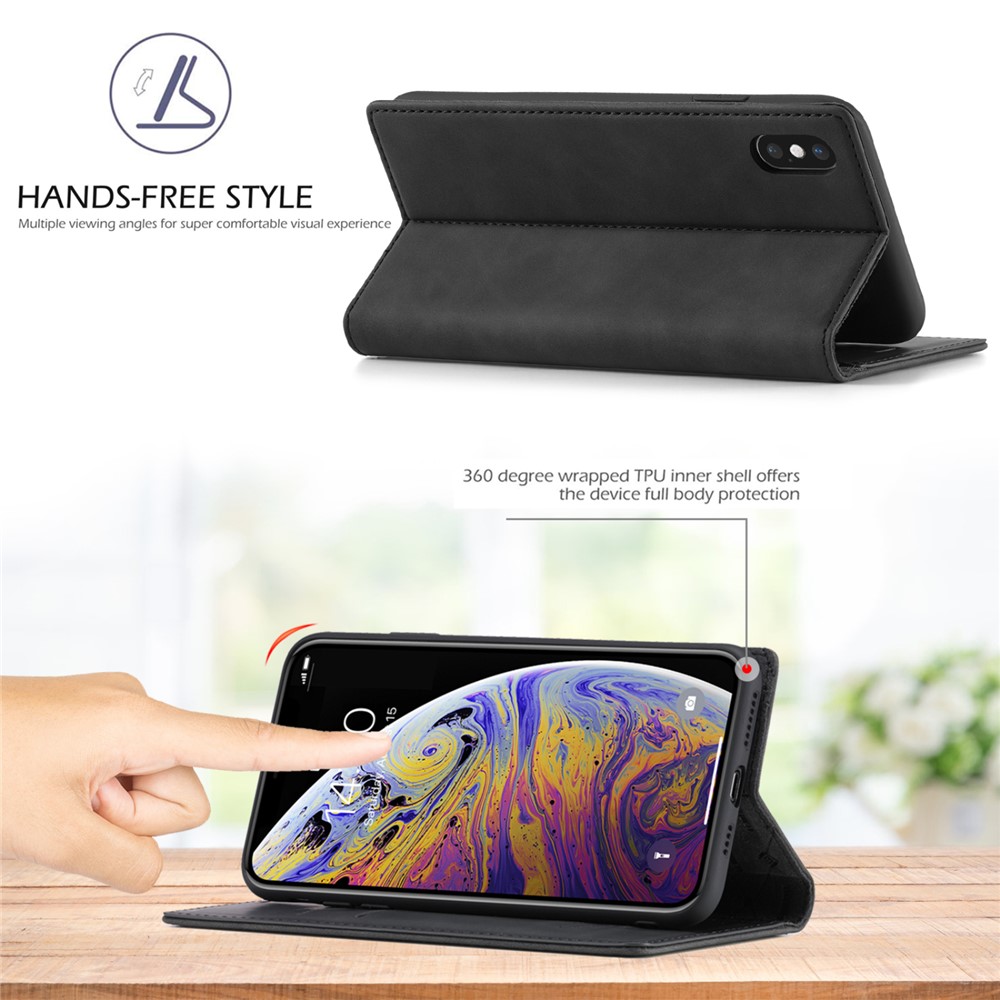 Lc. Imeeke Starke Magnetische Lederlyse Wallet Stand Phone Schutzschale Für Iphone X/XS - Schwarz-12