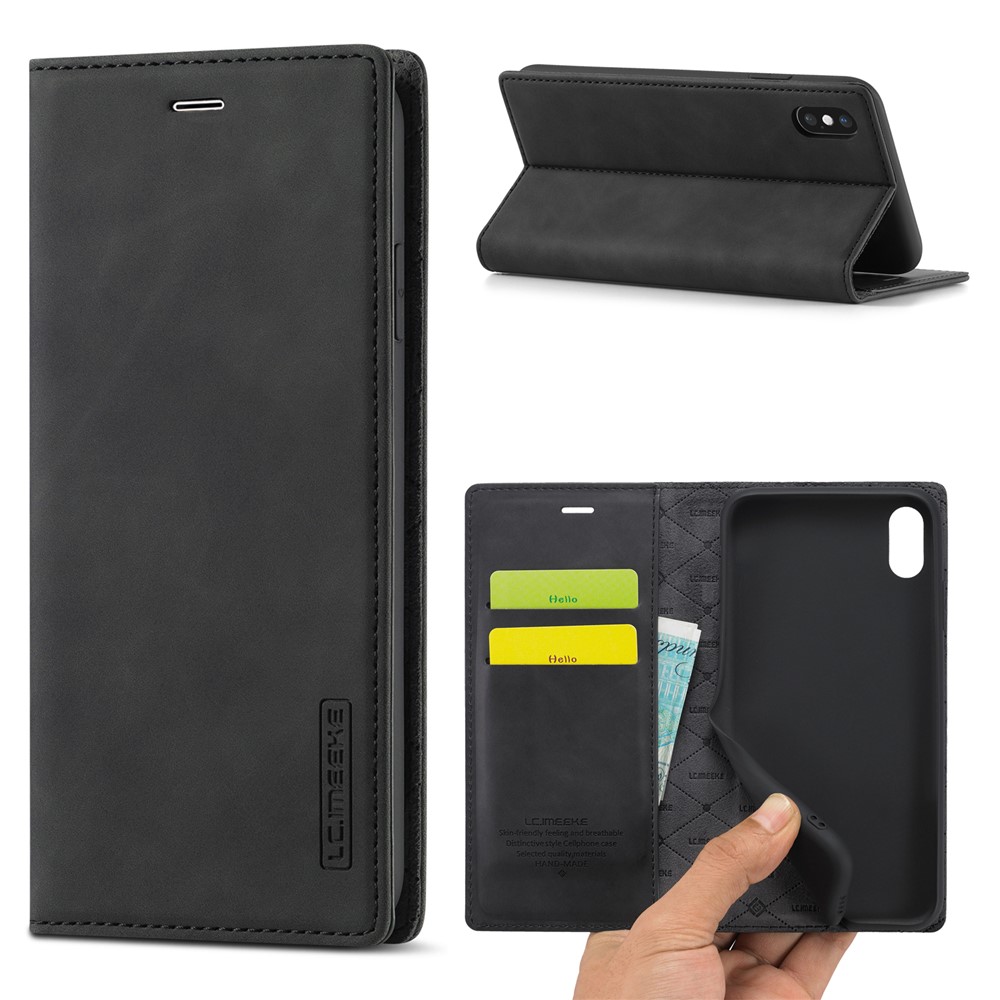 LC.IMEEKE Leather Wallet Stand Strong Magnetic Phone Protective Shell for iPhone XS Max - Black