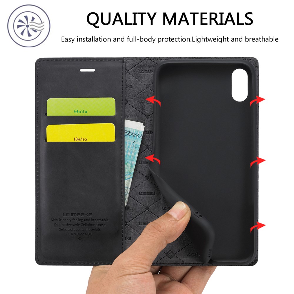 Lc. Imeeke TPU + PU Leather Strong Telefono Magnetico Shell di Protezione Per Iphone XR - Nero