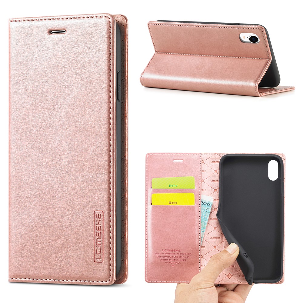 LC.IMEEKE TPU + PU Leather Strong Magnetic Phone Protective Shell for iPhone XR - Rose Gold