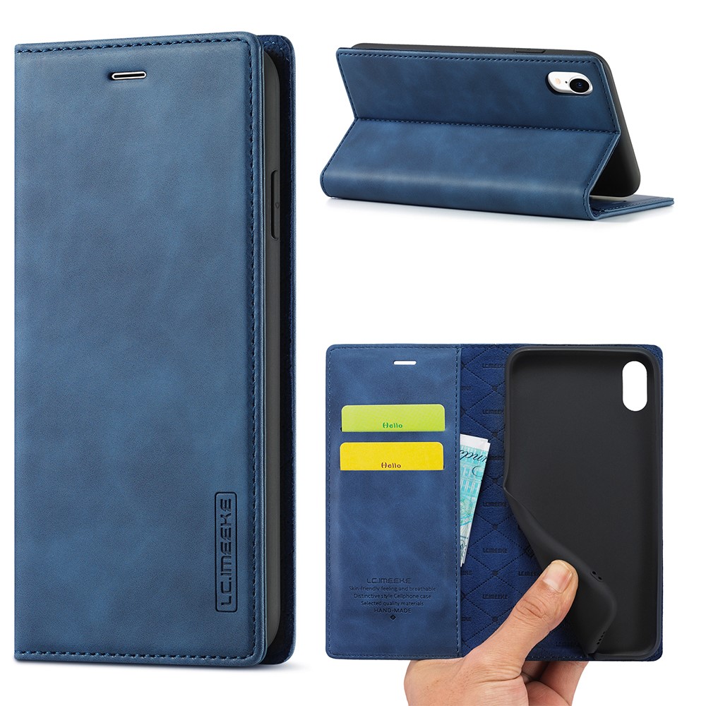 LC.IMEEKE TPU + PU Leather Strong Magnetic Phone Protective Shell for iPhone XR - Blue