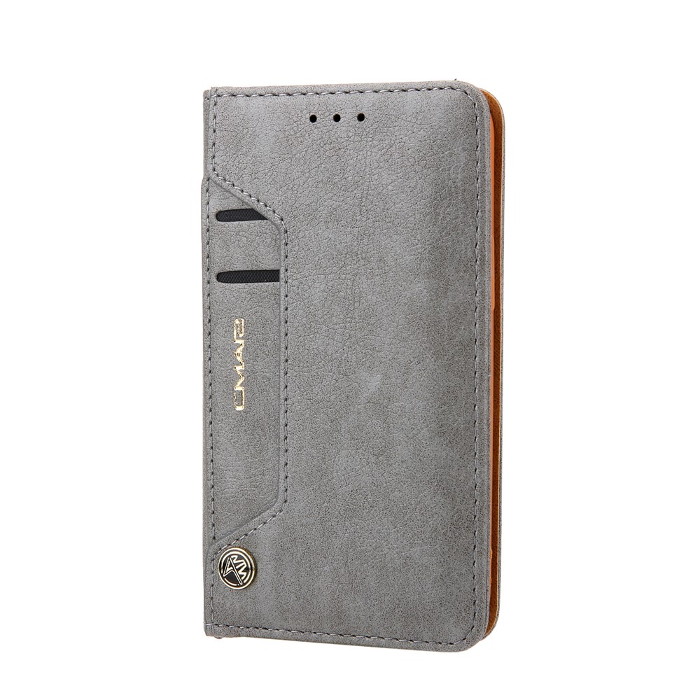 CMAI2 TPU + PU Leather Phone Cover Case with Wallet and Stand for iPhone 12 mini - Grey