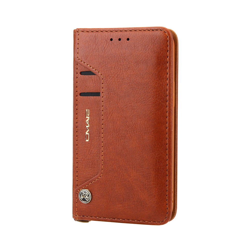 CMAI2 TPU + PU Leather Phone Cover Case with Wallet and Stand for iPhone 12 mini - Brown