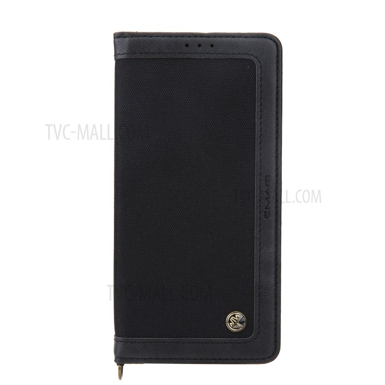 CMAI2 Jeans Cloth Skin Leather Wallet Phone Case for iPhone 12 Pro Max - Black-3