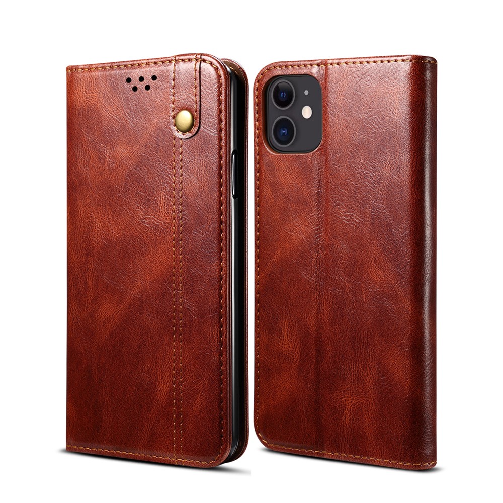 Leisure Style Waxy Crazy Horse Texture Phone Leather Cover Shell with Stand and Wallet for iPhone 12 mini - Brown