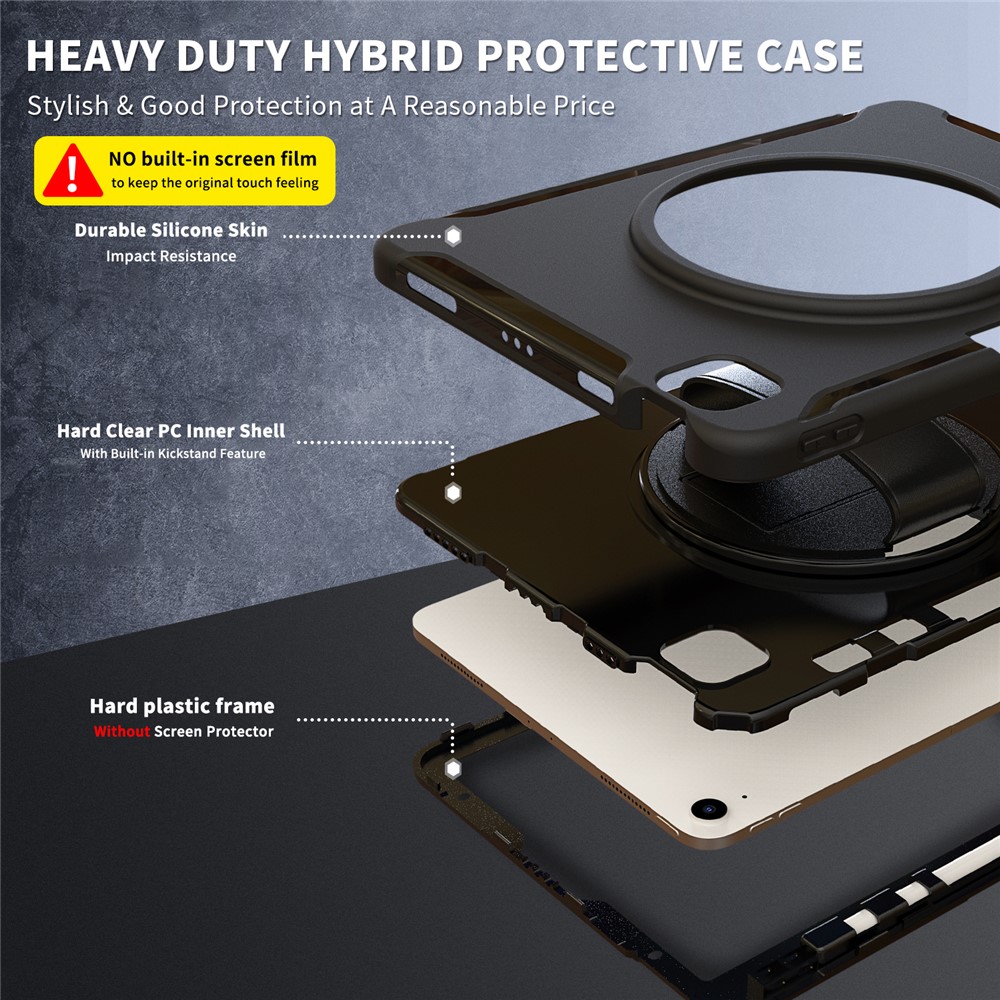 PC + TPU Cover Case with Pen Slot and 360° Swivel Kickstand Shell for iPad Air (2020) - Black-11