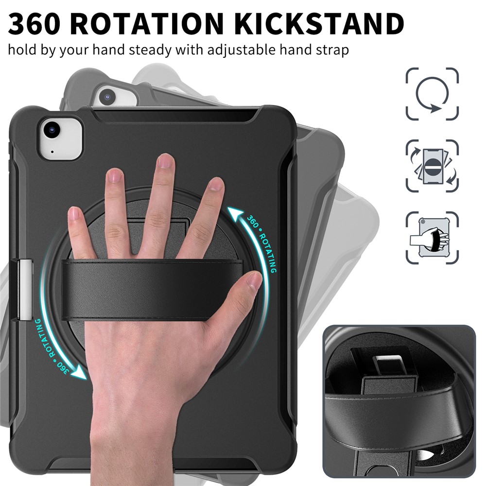 PC + TPU Cover Case with Pen Slot and 360° Swivel Kickstand Shell for iPad Air (2020) - Black-14