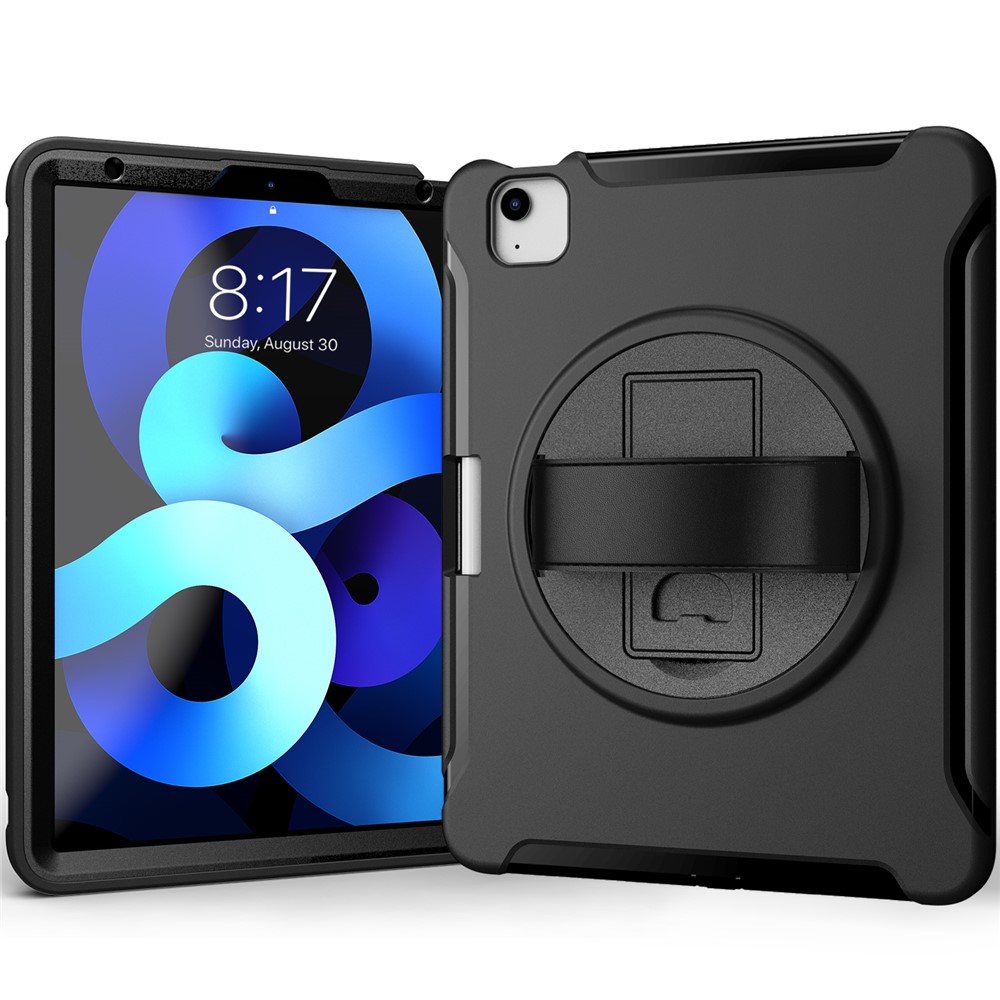 PC + TPU Cover Case with Pen Slot and 360° Swivel Kickstand Shell for iPad Air (2020) - Black-2
