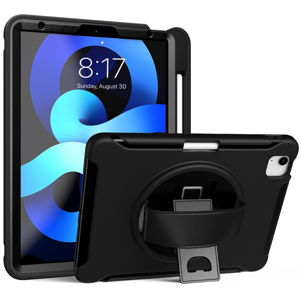 PC + TPU Cover Case with Pen Slot and 360° Swivel Kickstand Shell for iPad Air (2020) - Black-4