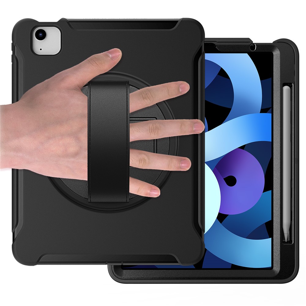 PC + TPU Cover Case with Pen Slot and 360° Swivel Kickstand Shell for iPad Air (2020) - Black-5