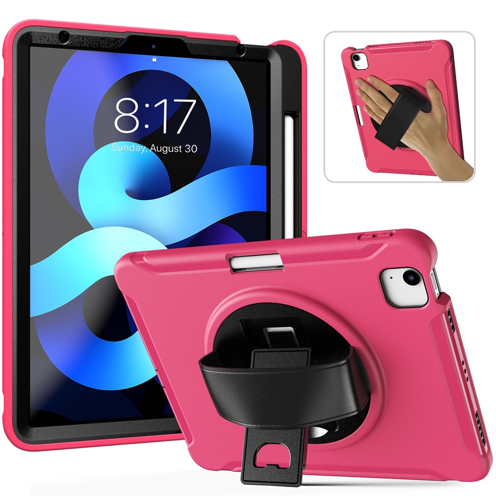 PC + TPU Cover Case with Pen Slot and 360° Swivel Kickstand Shell for iPad Air (2020)/Air (2022) - Pink