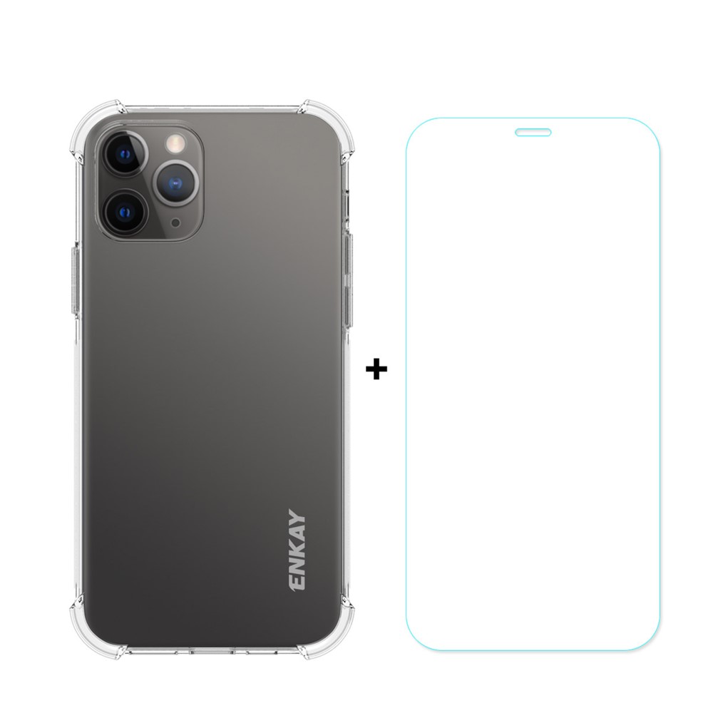 ENKAY Anti-slip Clear TPU Case with 0.26mm 9H 2.5D Tempered Glass Protector for iPhone 12/12 Pro-1