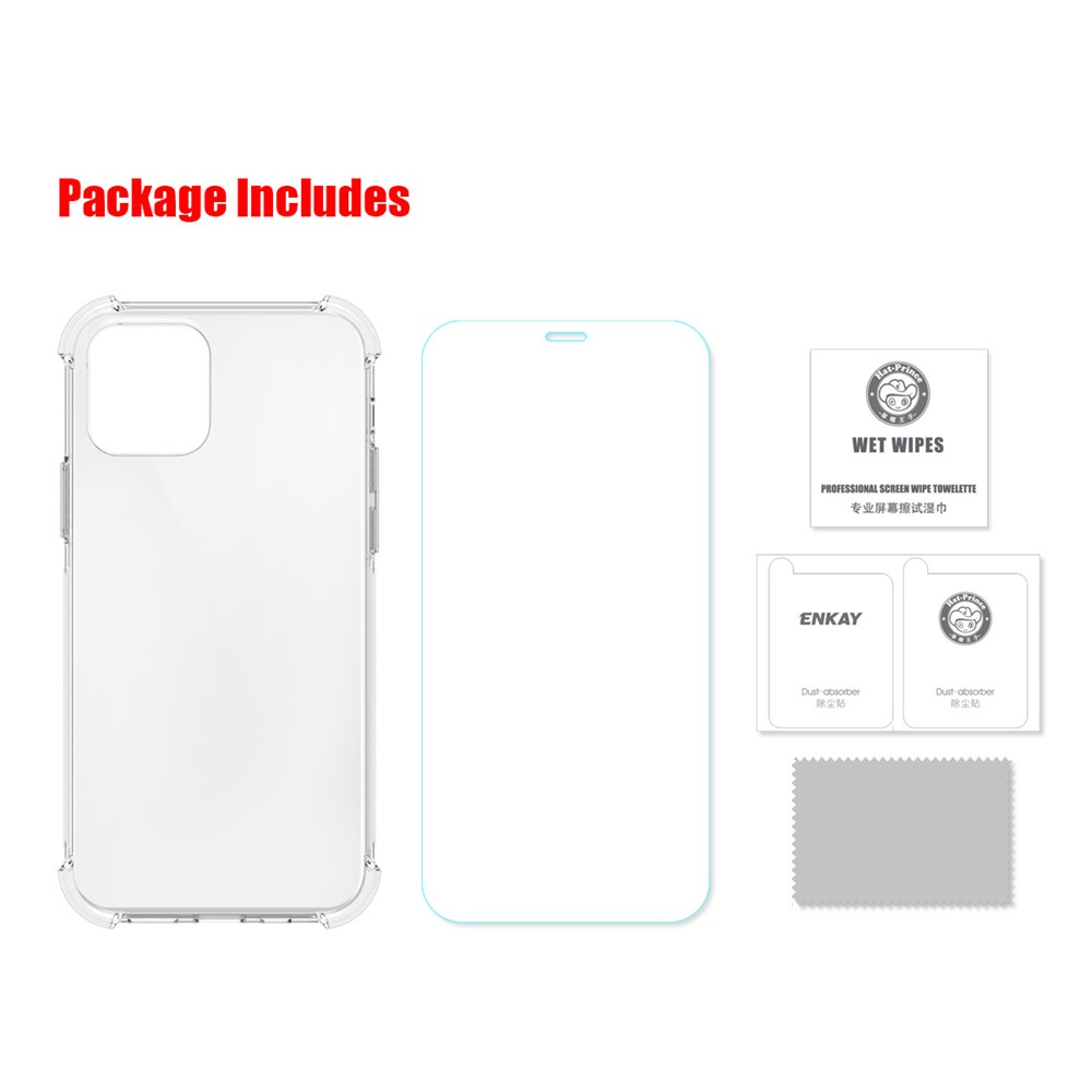 ENKAY Anti-slip Clear TPU Case with 0.26mm 9H 2.5D Tempered Glass Protector for iPhone 12/12 Pro-10