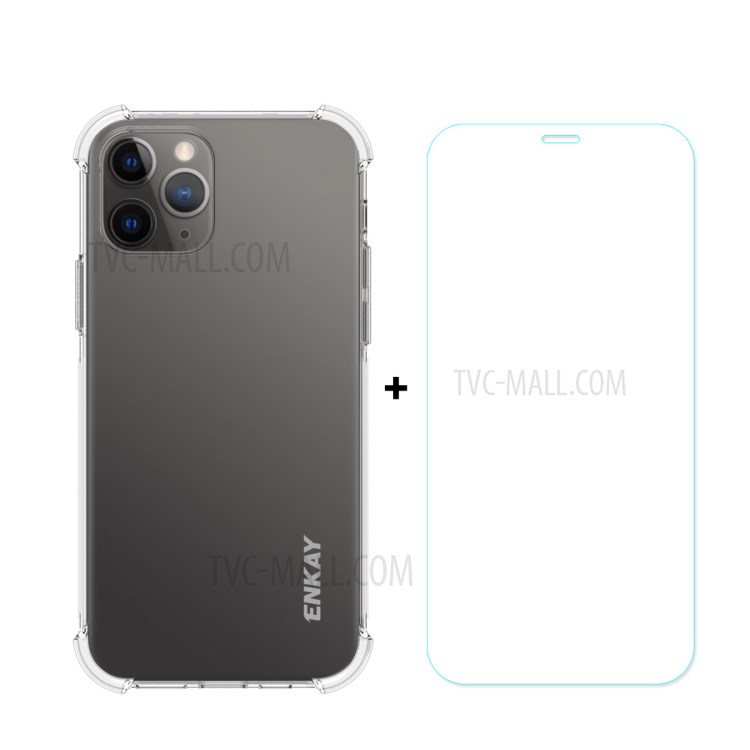 ENKAY Anti-slip Clear TPU Case with 0.26mm 9H 2.5D Tempered Glass Screen Film for iPhone 12 Pro Max-1