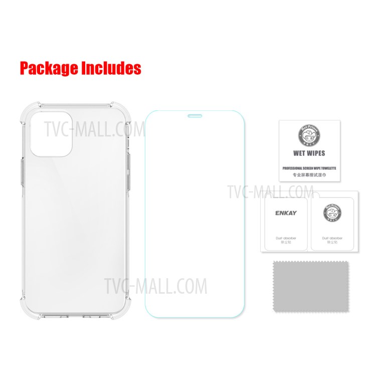 ENKAY Anti-slip Clear TPU Case with 0.26mm 9H 2.5D Tempered Glass Screen Film for iPhone 12 Pro Max-10