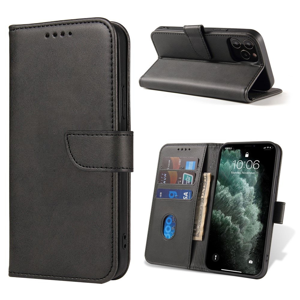 Classic Style Magnetic Leather Phone Cover Case with Clasp for iPhone 12/12 Pro - Black-1