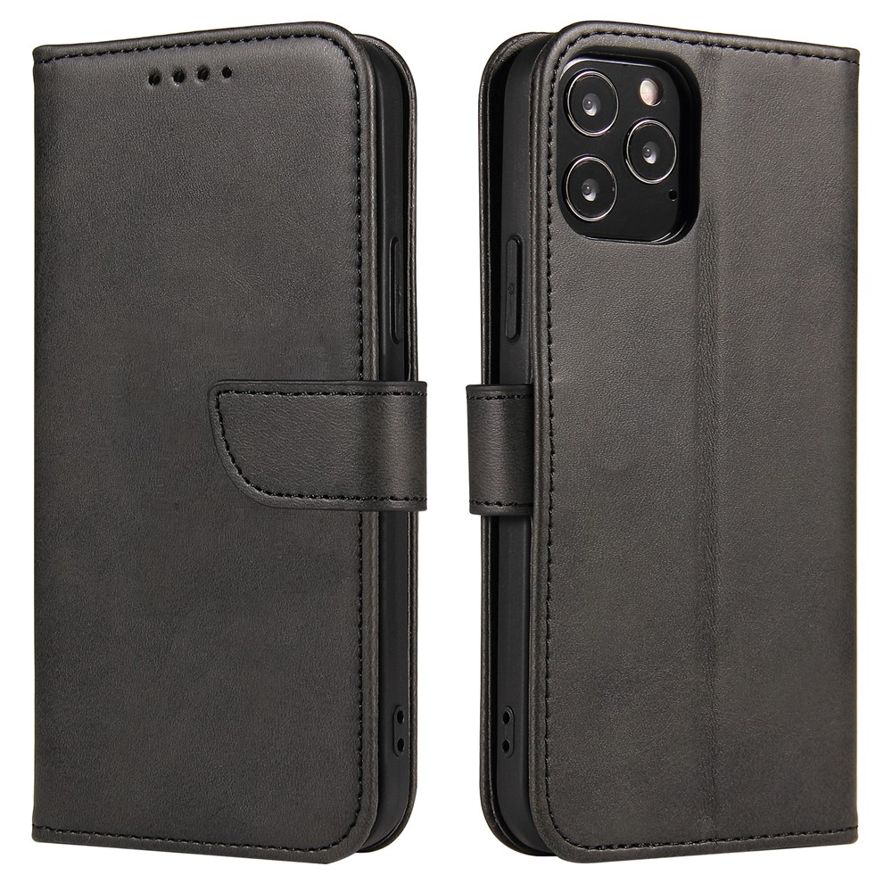 Classic Style Magnetic Leather Phone Cover Case with Clasp for iPhone 12/12 Pro - Black-3