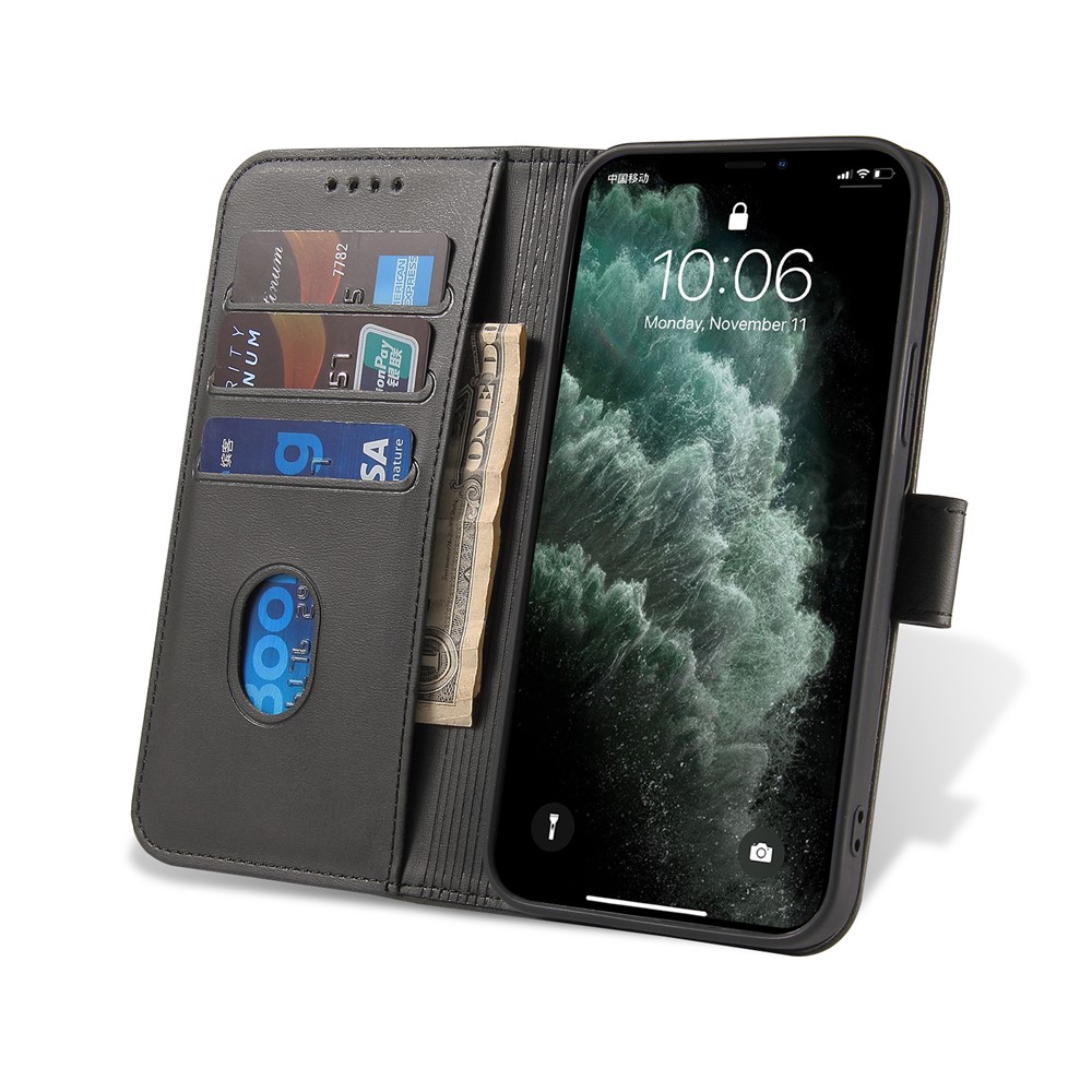 Classic Style Magnetic Leather Phone Cover Case with Clasp for iPhone 12/12 Pro - Black-6