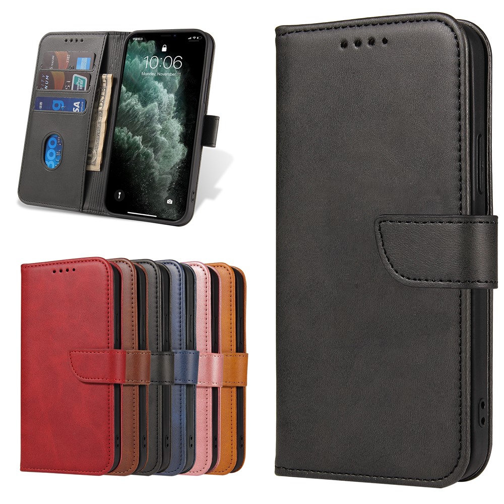 Classic Style Magnetic Leather Phone Cover Case with Clasp for iPhone 12/12 Pro - Black-9