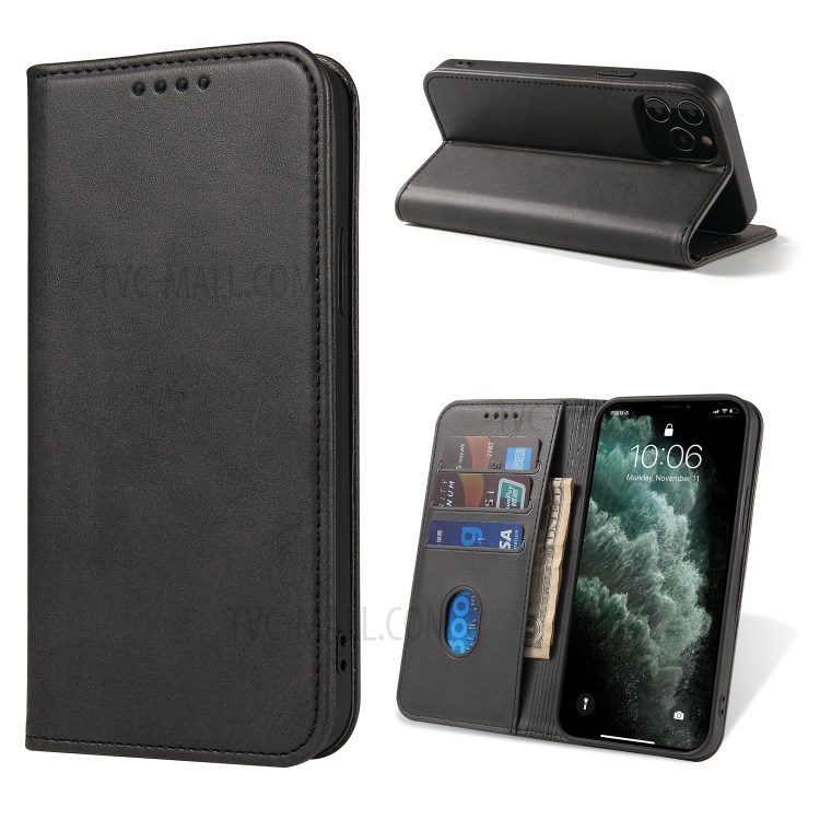 Business Style Strong Auto-Absorbed Phone Leather Cover Shell for iPhone 12 Pro Max - Black-1