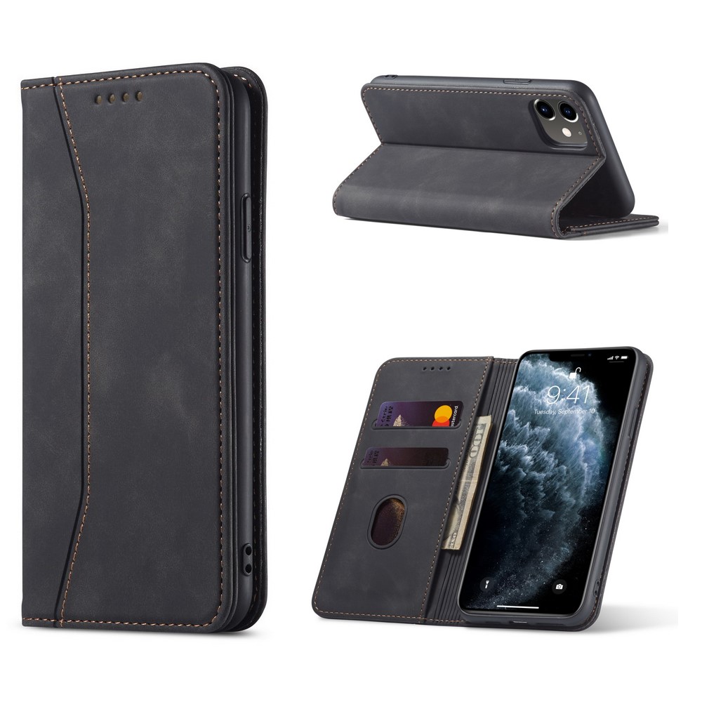 Fantasy Series Auto-absorbed Leather Wallet Stand Case for iPhone 12 mini 5.4 inch - Black