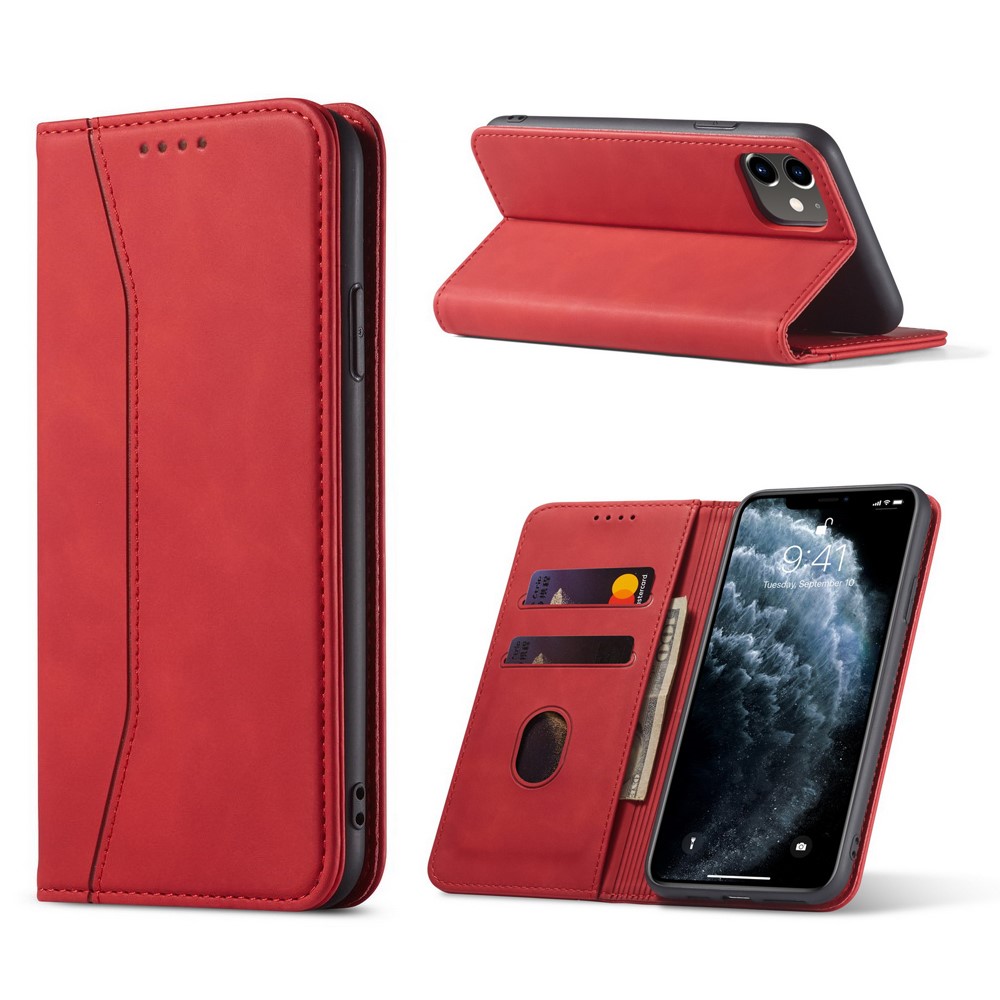 Fantasy Series Auto-absorbed Leather Wallet Stand Case for iPhone 12 mini 5.4 inch - Red