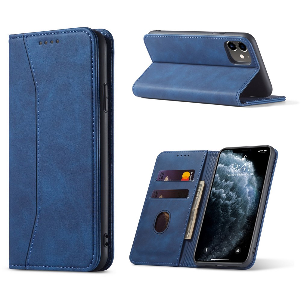 Fantasy Series Auto-absorbed Leather Wallet Stand Case for iPhone 12 mini 5.4 inch - Blue