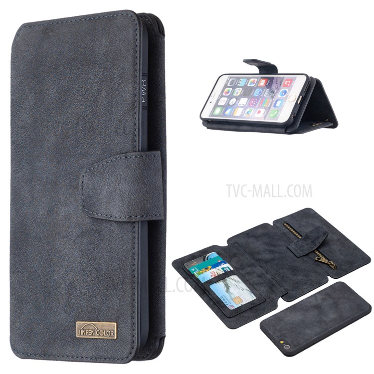 Detachable 2 in 1 Matte Leather Cell Phone Cover Case with Wallet and Stand for iPhone 6 Plus/6s Plus - Black-1