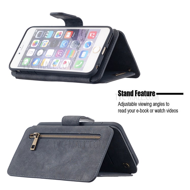 Detachable 2 in 1 Matte Leather Cell Phone Cover Case with Wallet and Stand for iPhone 6 Plus/6s Plus - Black-10