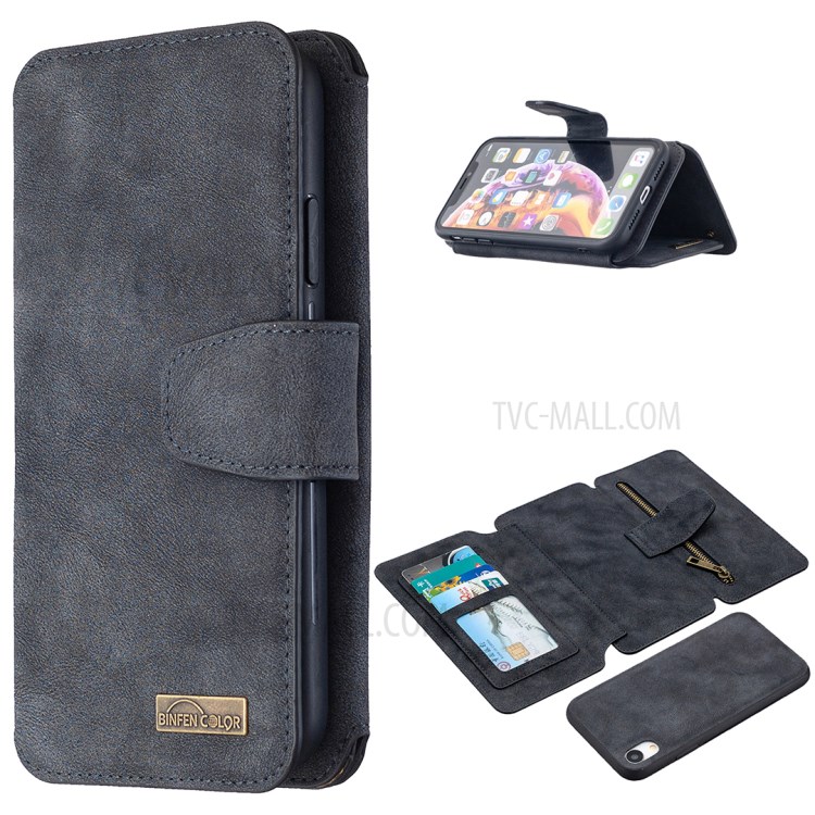 Matte Surface Detachable 2 in 1 Leather Cell Phone Cover Case with Wallet and Stand for iPhone XR - Black-1