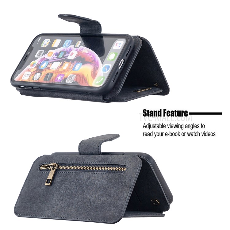 Matte Surface Detachable 2 in 1 Leather Cell Phone Cover Case with Wallet and Stand for iPhone XR - Black-10